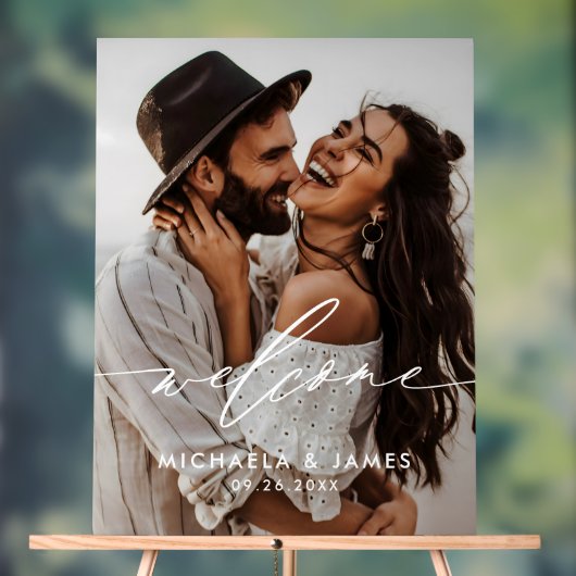 婚約ようこそエレガントスクリプトモダン写真 アクリルサイン (ニュートラル)