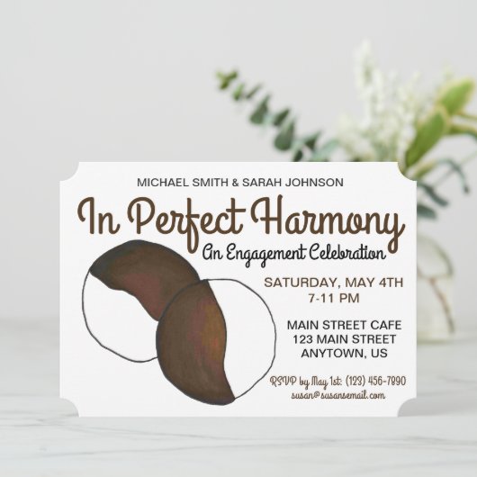 婚約ウェディングパーティーNYC白黒クッキー 招待状 (スタンド正面)