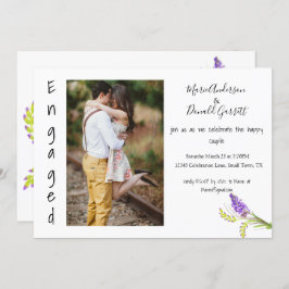 婚約ウォーターカラーラベンダーとグリーンフローラ 案内状