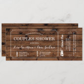 婚約ウッド素朴チケットカップルのシャワー 招待状 (正面/裏面)