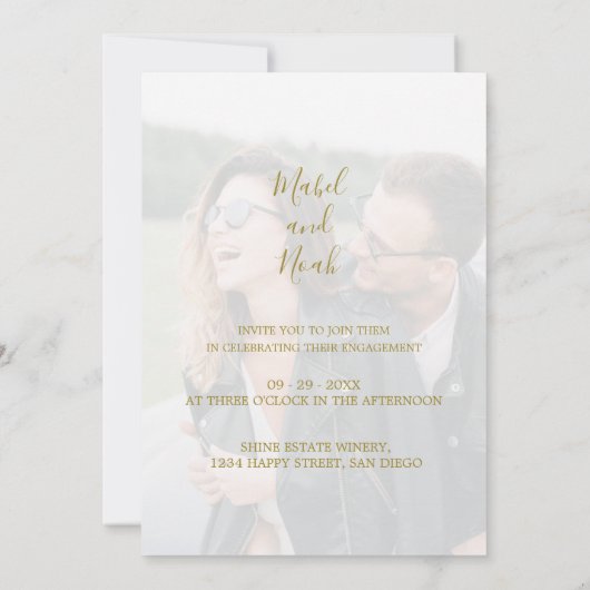 婚約エレガント金ゴールドフォトオーバーレイ招待状 招待状 (裏面)