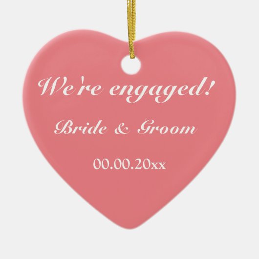 婚約カスタムクリスマスツリーのサンゴハート写真 セラミックオーナメント (正面)