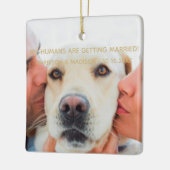 婚約カスタム発表写真犬クリスマス セラミックオーナメント (左)