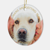 婚約カスタム発表写真犬クリスマス セラミックオーナメント (左)