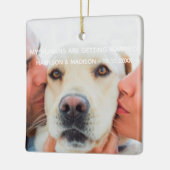 婚約カスタム発表写真犬クリスマス セラミックオーナメント (左)