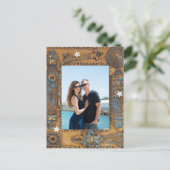 婚約カップルパーティーアンティークスケルトン鍵RSVP シーズンポストカード (スタンド正面)