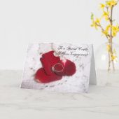 婚約カードダイヤモンド指輪およびバラの花びら カード (黄色い花)