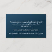 婚約ギフトレジストリの青いバルーン エンクロージャーカード (裏面)