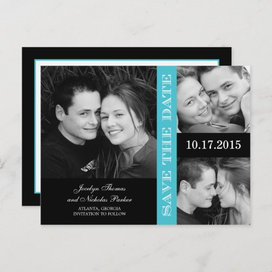 婚約コラージュセーブ・ザ・デート案内 案内ポストカード (正面/裏面)