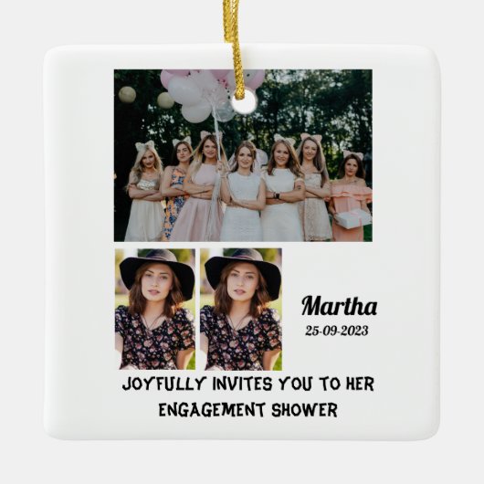 婚約シャワカスタムー3フォトコラージュ セラミックオーナメント (正面)