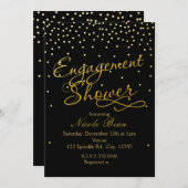 婚約シャワーブラック&ゴールドフォイルドット招待状 招待状 (正面/裏面)