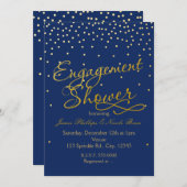 婚約シャワーブルー&ゴールドフォイルドット招待状 招待状 (正面/裏面)