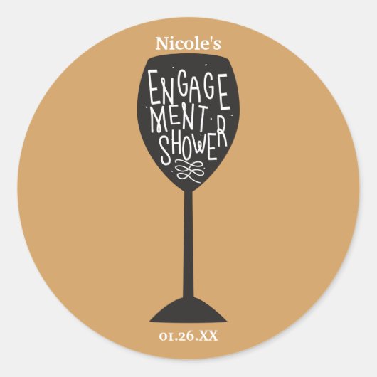 婚約シャワーワイングラスANY COLORスタンプ ラウンドシール (正面)