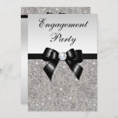 婚約シルバーシーキンズブラックボウ 招待状 (正面/裏面)