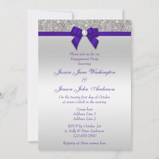 婚約シルバーシークインズ深いパ王室のープルボウ 招待状 (裏面)