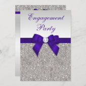 婚約シルバーシークインズ深いパ王室のープルボウ 招待状 (正面/裏面)