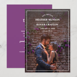 婚約シンプルフォトパープル日付を保存 セーブザデート