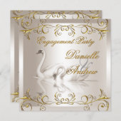 婚約スワンズ金ゴールドセピアエレガントパーティー 招待状 (正面/裏面)