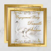 婚約スワンズ金ゴールド白エレガントパーティー 招待状 (正面/裏面)