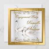 婚約スワンズ金ゴールド白エレガントパーティー 招待状 (正面)