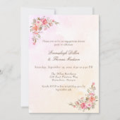 婚約ディナーパーティーコーラルウォーター色花模様 招待状 (正面)