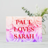 婚約バラピンクの花ブーケ、背景 シーズンカード (スタンド正面)