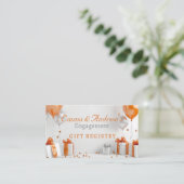 婚約バルーンオレンジ色ギフトレジストリ エンクロージャーカード (スタンド正面)