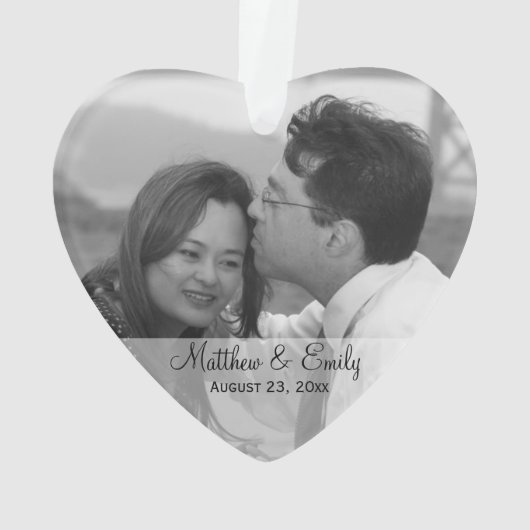 婚約パーソナライズされたま結婚たはフォトオーナメント オーナメント (裏面)