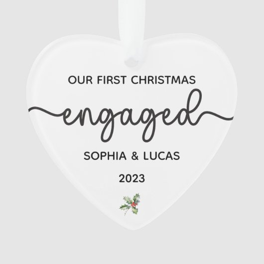 婚約パーソナライズされたクリスマスキープサケ オーナメント (正面)