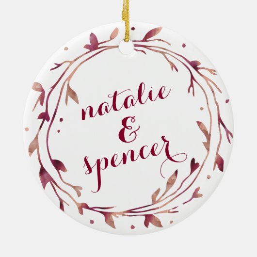 婚約パーソナライズされた記念 |水彩 セラミックオーナメント (裏面)