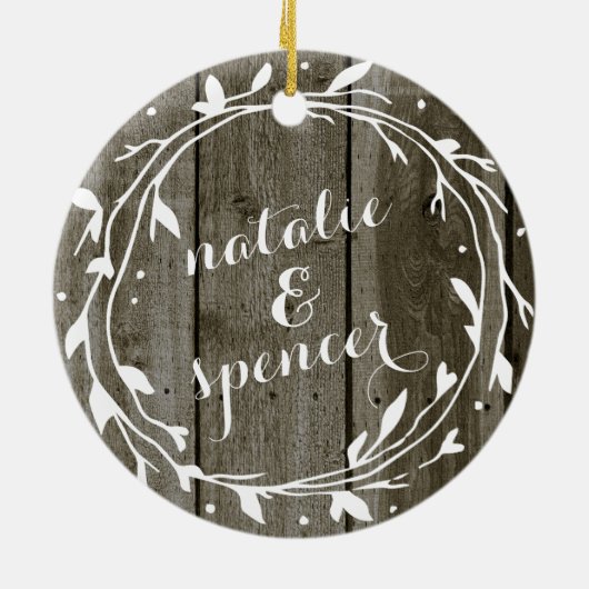 婚約パーソナライズされた記念 |素朴ヴィンテージ セラミックオーナメント (裏面)