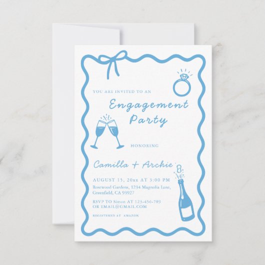 婚約パーティお洒落手書き招待状 招待状 (正面)