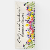 婚約パーティお祝いワイルドフラワーズネーム 横断幕 (縦)