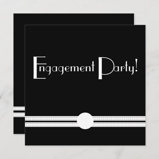 婚約パーティのアールデコの白黒カスタム 招待状 (正面/裏面)