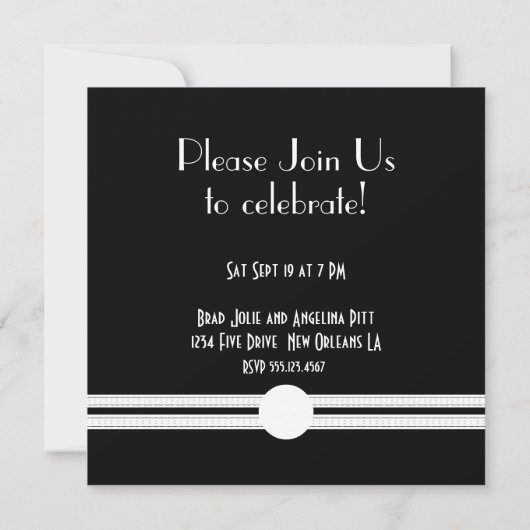 婚約パーティのアールデコの白黒カスタム 招待状 (裏面)