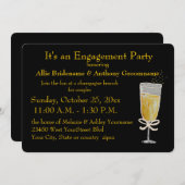 婚約パーティのシャンペンのトーストのモモのリボン 招待状 (正面/裏面)