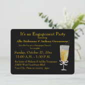 婚約パーティのシャンペンのトーストのモモのリボン 招待状 (スタンド正面)