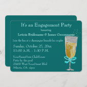 婚約パーティのシャンペンのトーストのモモのリボン 招待状 (正面/裏面)