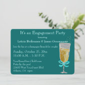 婚約パーティのシャンペンのトーストのモモのリボン 招待状 (スタンド正面)