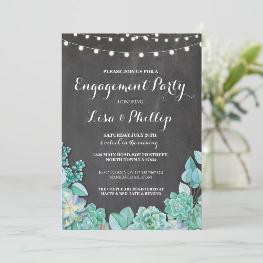 婚約パーティのチョークのシャワーのSucculentsの招待 招待状 (スタンド正面)