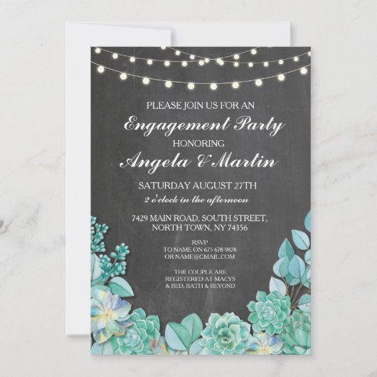 婚約パーティのチョークの花のSucculentsの招待 招待状 (正面)
