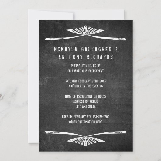 婚約パーティのモノグラム十字矢印写真 招待状 (裏面)