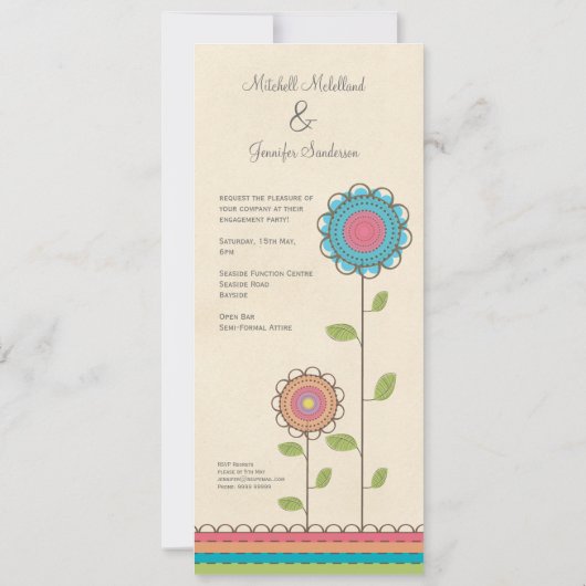 婚約パーティの幸せなカラフルの花の招待状 招待状 (裏面)