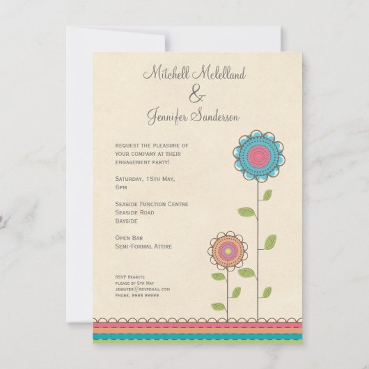 婚約パーティの幸せなカラフルの花の招待状 招待状 (裏面)