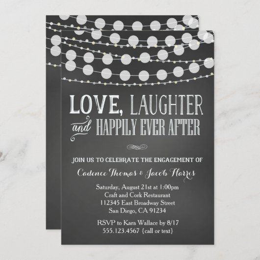 婚約パーティの招待状の黒板の結婚式 招待状 (正面/裏面)