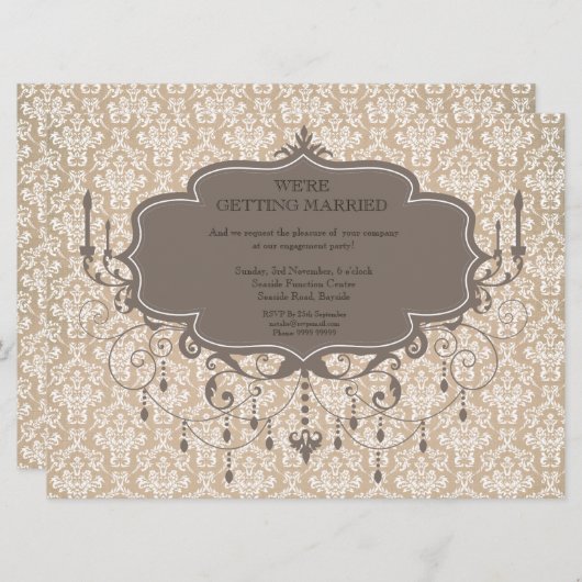 婚約パーティの旧式なシャンデリアの写真の招待 招待状 (正面/裏面)