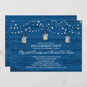 婚約パーティの素朴な木製のメーソンジャーおよびライト 招待状 (正面/裏面)