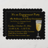 婚約パーティの黒および金ゴールド 招待状 (正面/裏面)