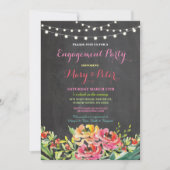 婚約パーティの黒板の花のピンクの招待状 招待状 (正面)