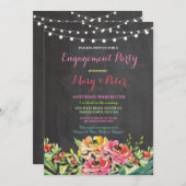 婚約パーティの黒板の花のピンクの招待状 招待状 (正面/裏面)